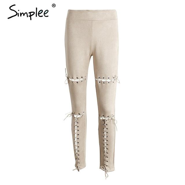 Suede Bodycon Lace Up Capri Pants