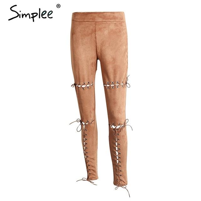 Suede Bodycon Lace Up Capri Pants