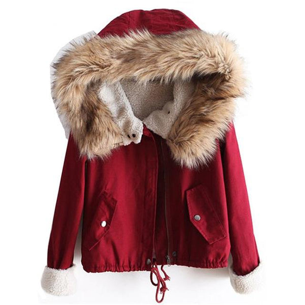 Faux Fur Green Casual Hooded Coat With Drawstring Waist