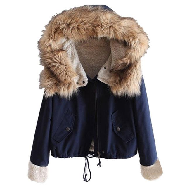 Faux Fur Green Casual Hooded Coat With Drawstring Waist
