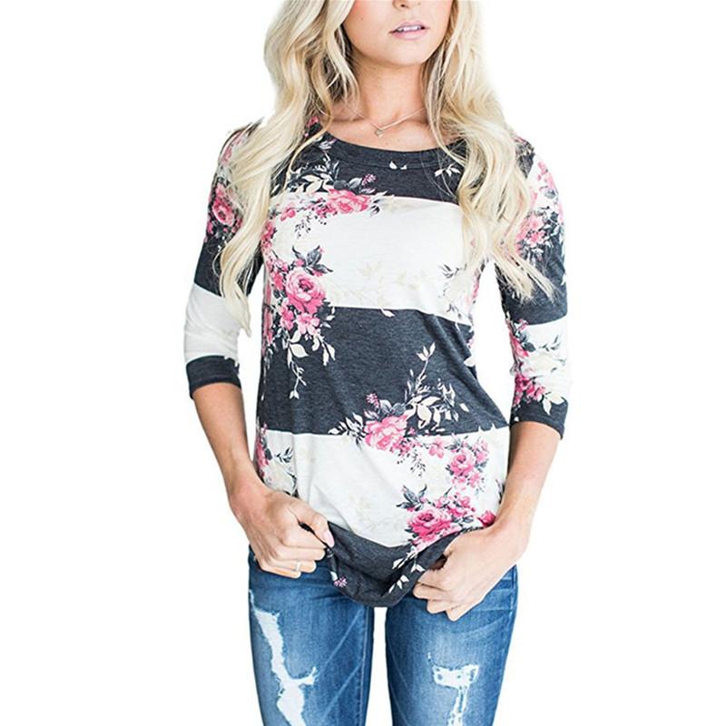 Casual Long Sleeve Printed Floral Flower Top