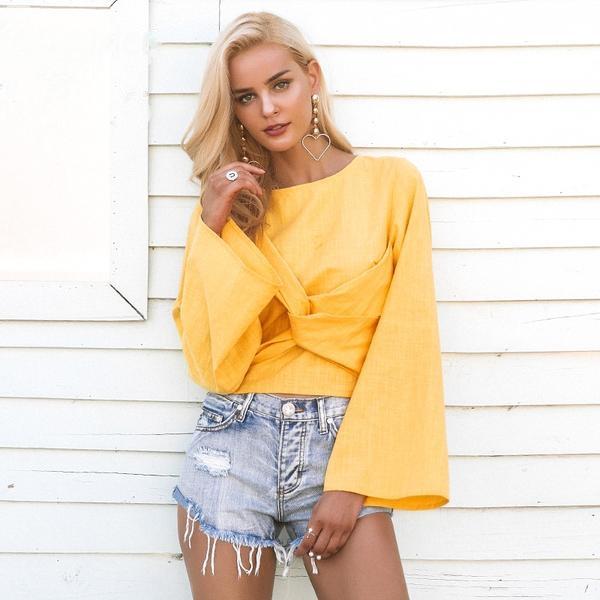 Cross Front Tie Flare Sleeve