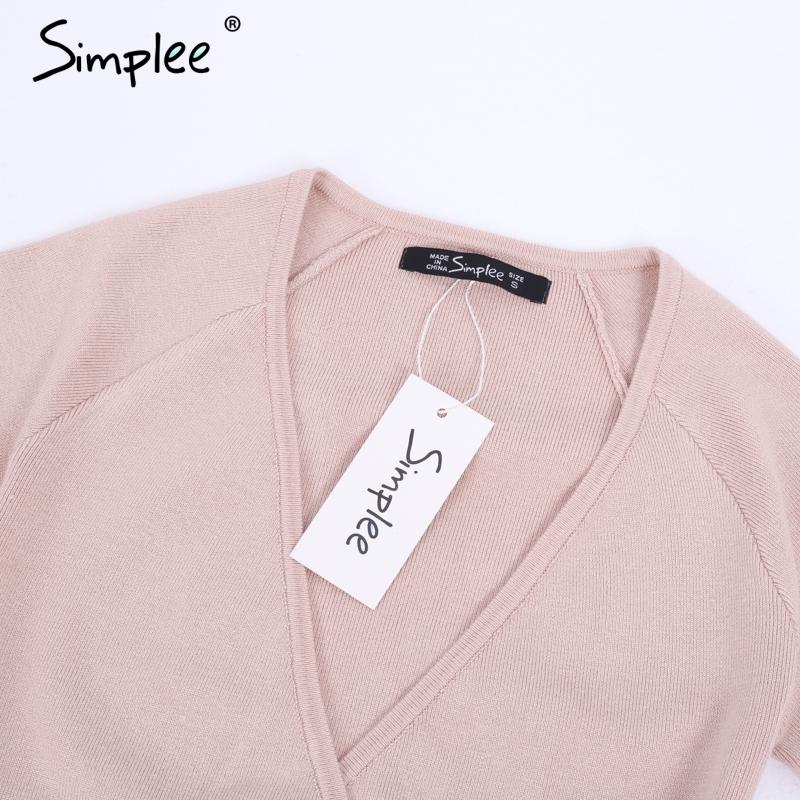 Solid Pink Causal Lace Up The Side V Neck Sweater