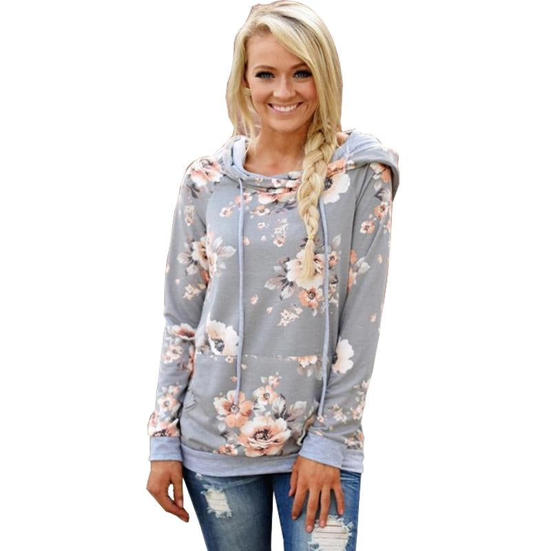 Floral Printed Long Sleeve Casual Hoodie Sweatshirt