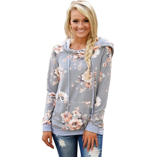 Floral Printed Long Sleeve Casual Hoodie Sweatshirt