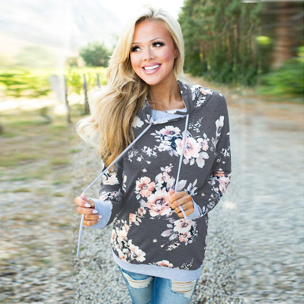 Floral Printed Long Sleeve Casual Hoodie Sweatshirt