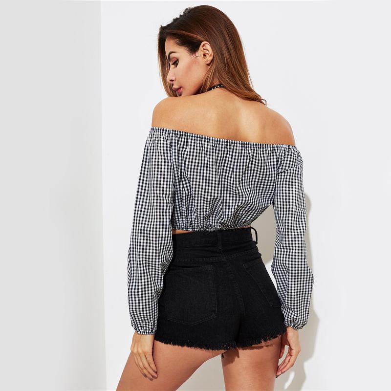 Gingham Long Sleeve Crop Top