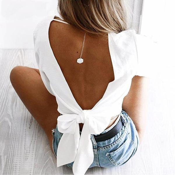 Sexy V Neck Backless Wrap Top
