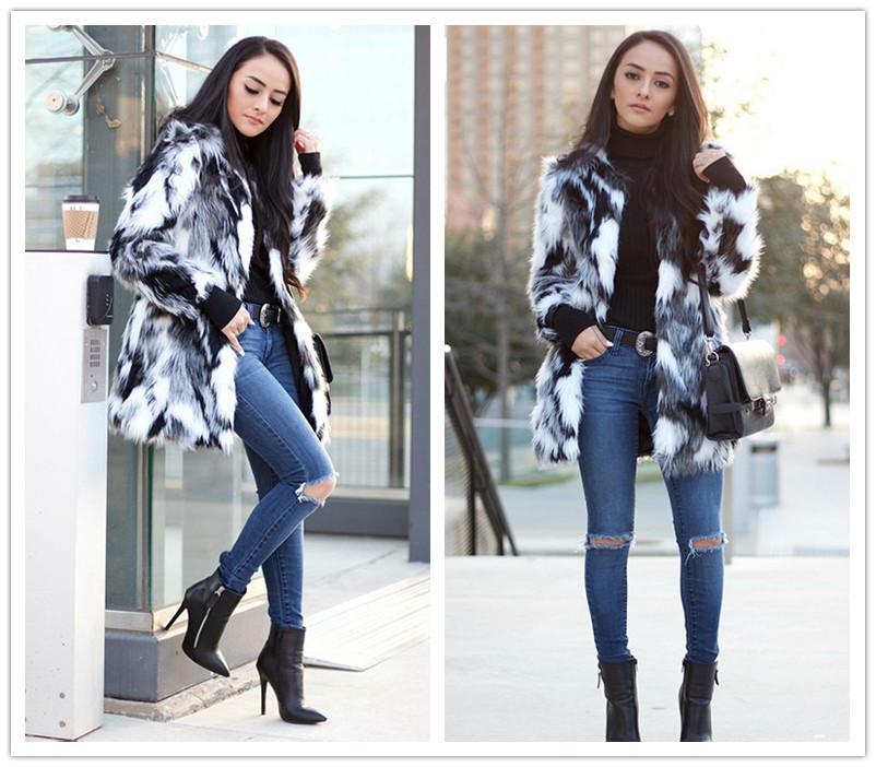 Faux Fur Multi Color Block Open Front Coat