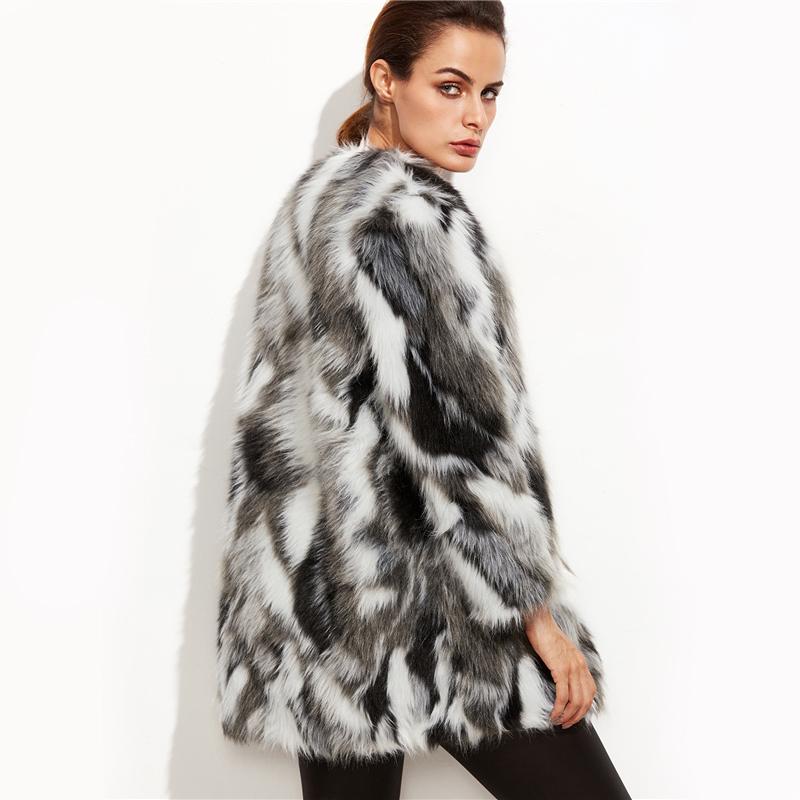 Faux Fur Multi Color Block Open Front Coat