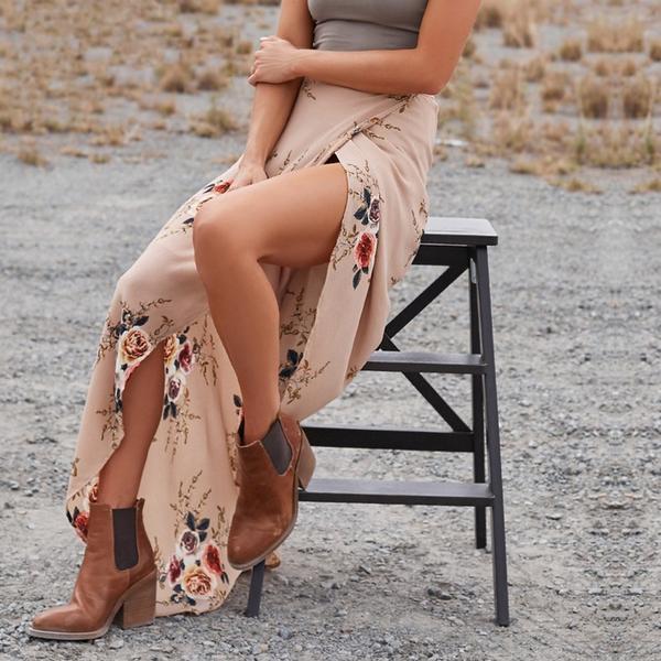 Floral Vintage Front Slit Maxi Skirt