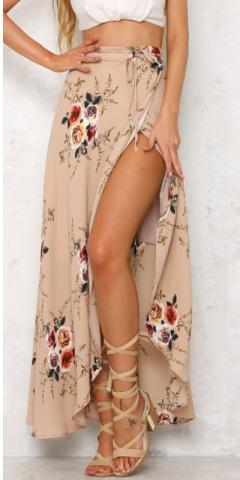 Floral Vintage Front Slit Maxi Skirt