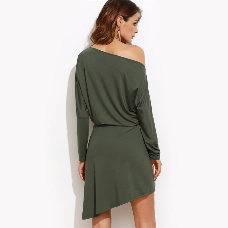 Off Shoulder Asymmetric Overlap Dress