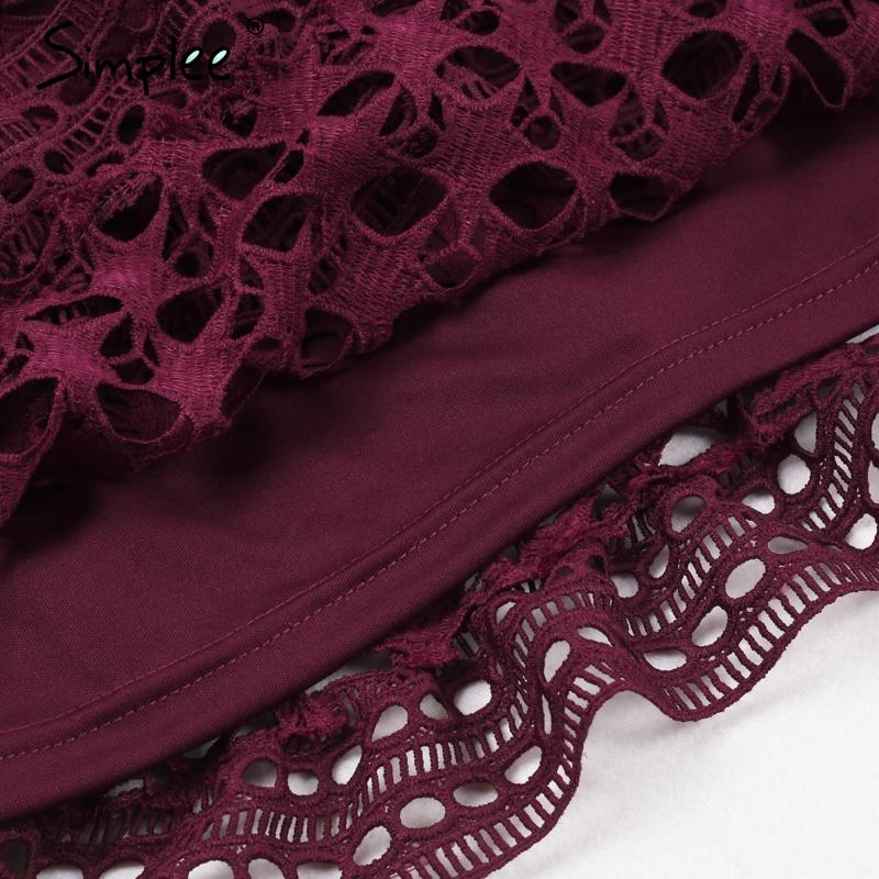Burgundy Ruffle Lace Long Sleeve A-Line Vintage Mini Dress
