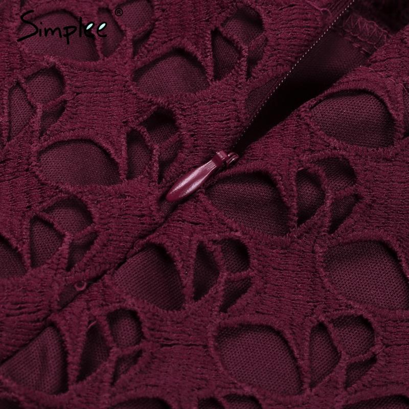 Burgundy Ruffle Lace Long Sleeve A-Line Vintage Mini Dress