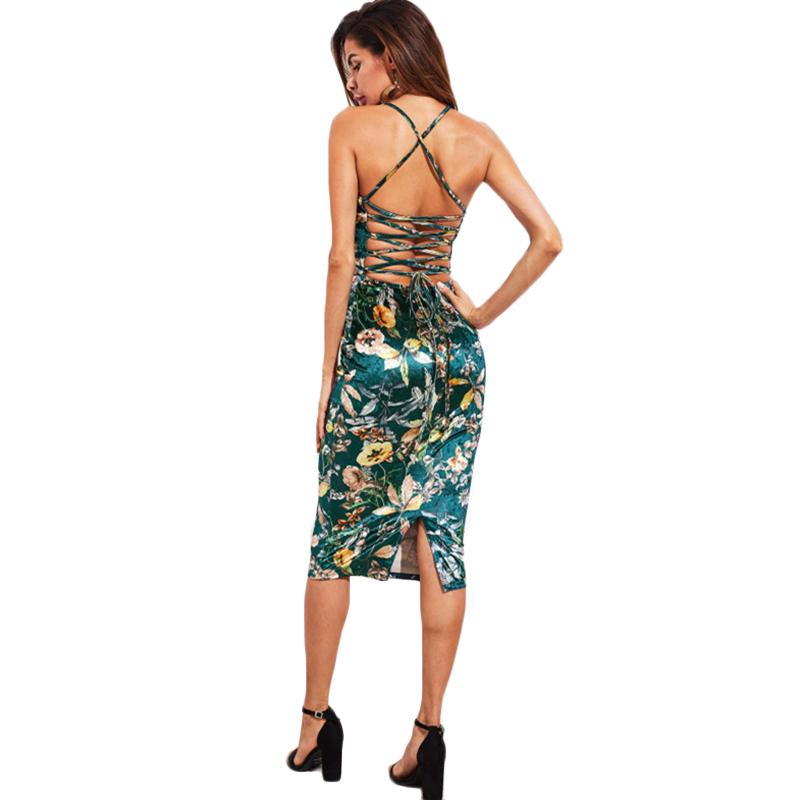 Floral Lace Up Back Midi Dress