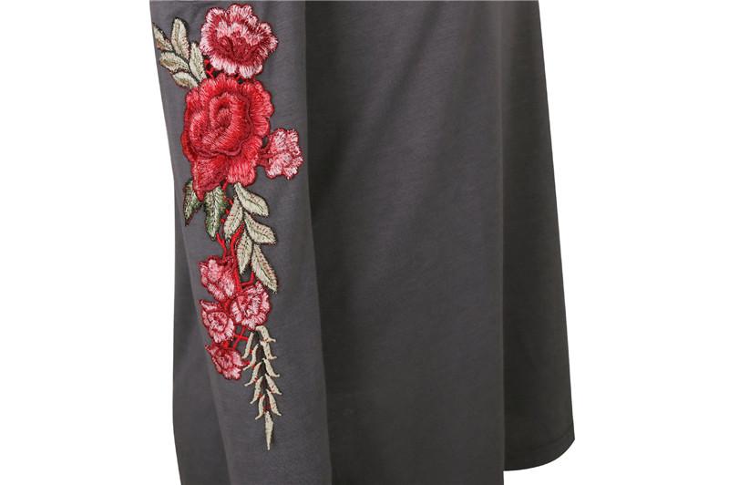 Embroidery Red Flower Floral Cold Shoulder
