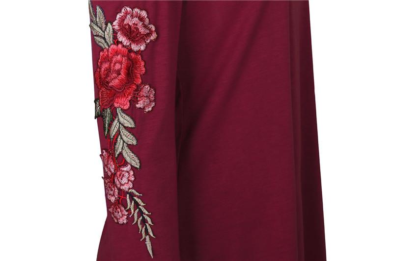 Embroidery Red Flower Floral Cold Shoulder