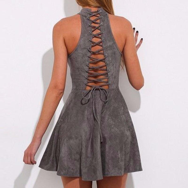 Suede Lace Up Casual Dress