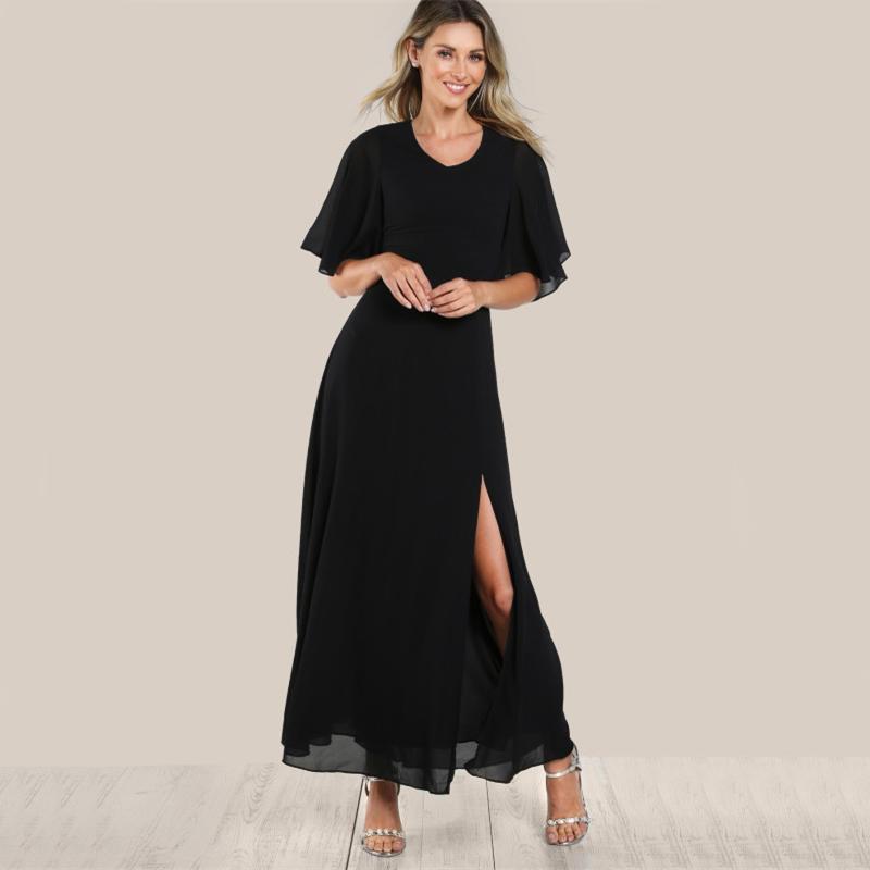 Open Back Lace Up Flutter Sleeve Maxi Dress
