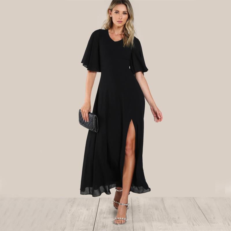 Open Back Lace Up Flutter Sleeve Maxi Dress