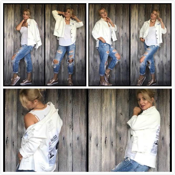 Patch Back Distressed Single Breasted Jean Jacket