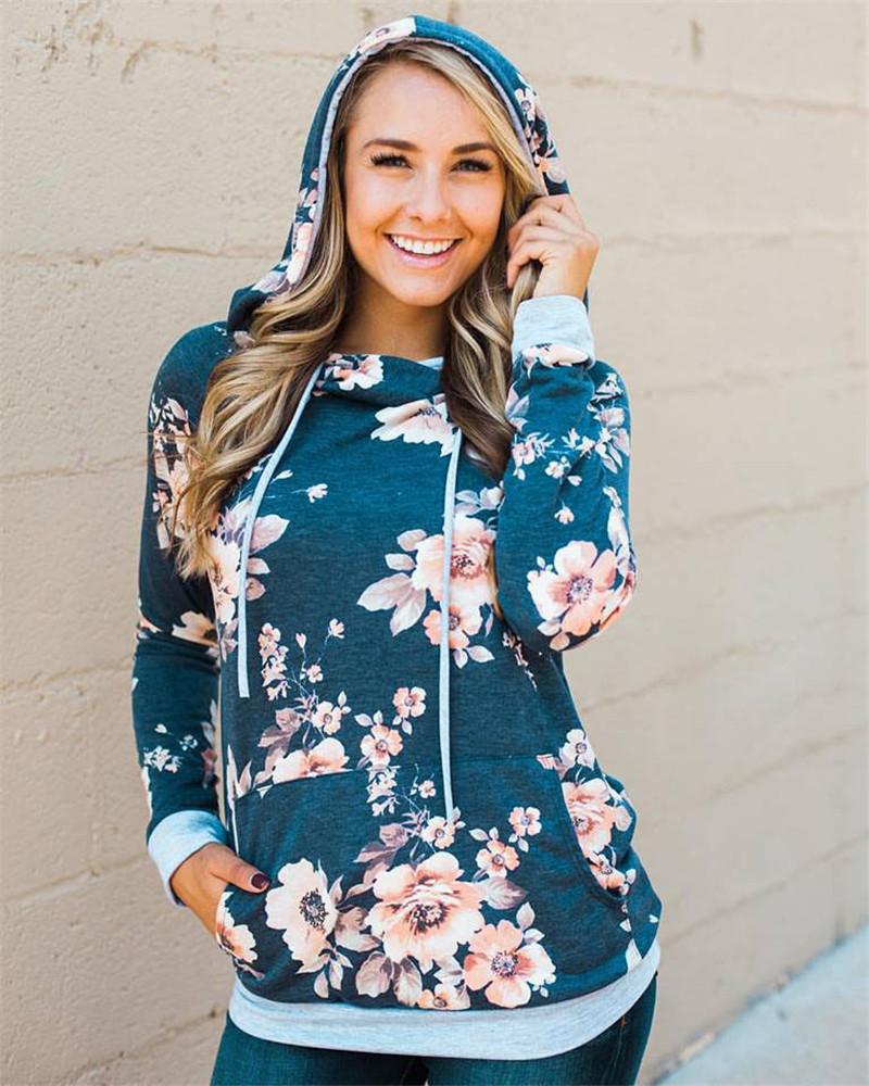 Floral Printed Long Sleeve Casual Hoodie Sweatshirt