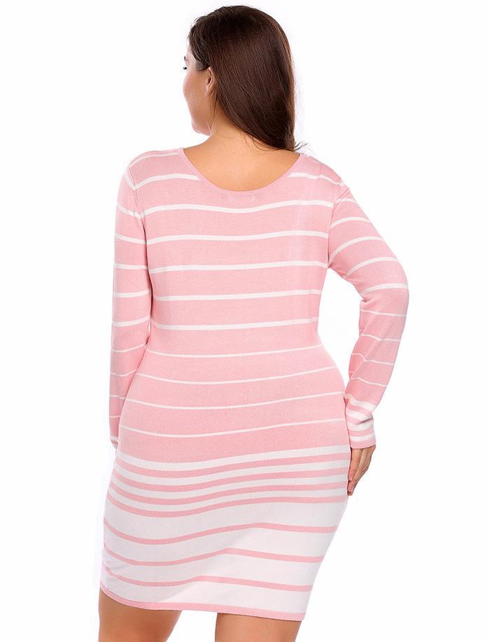 Plus Size Striped Slimming Pencil Dress