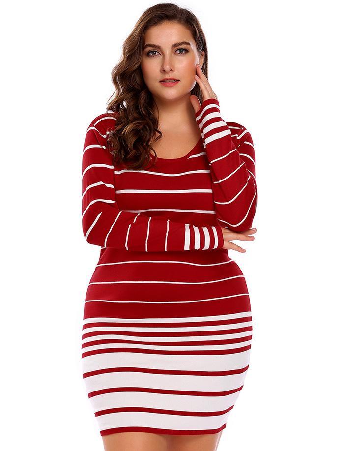 Plus Size Striped Slimming Pencil Dress