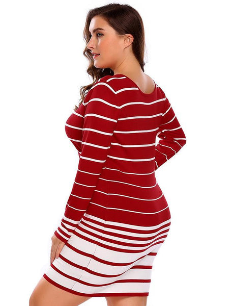 Plus Size Striped Slimming Pencil Dress