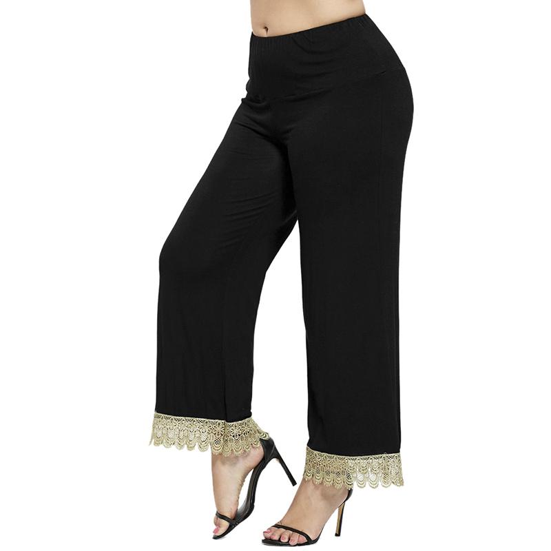Plus Size Lace Crochet Black Wide Leg Pant