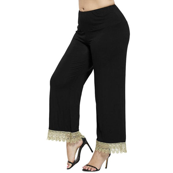 Plus Size Lace Crochet Black Wide Leg Pant