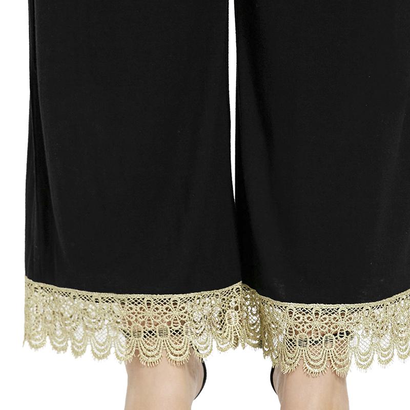 Plus Size Lace Crochet Black Wide Leg Pant