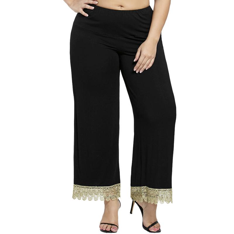 Plus Size Lace Crochet Black Wide Leg Pant