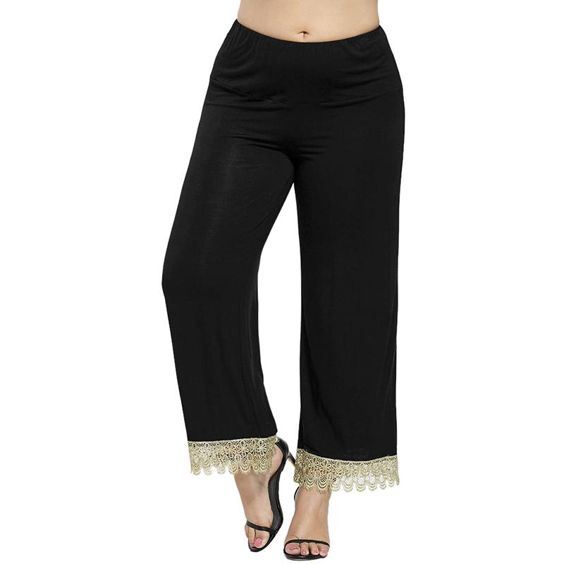 Plus Size Lace Crochet Black Wide Leg Pant