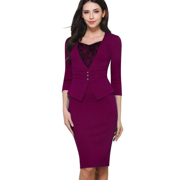 Vintage Lace Sweet Heart-Neck Knee Length Bodycon Pencil Dress