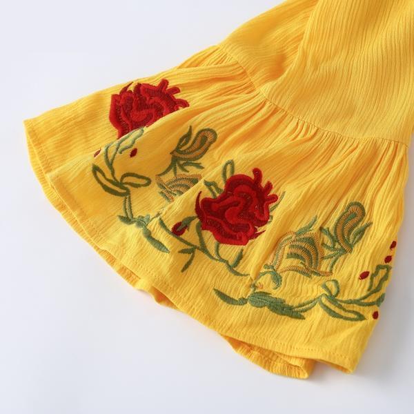 Strapless Flare Sleeve Embroidery Mini Dress
