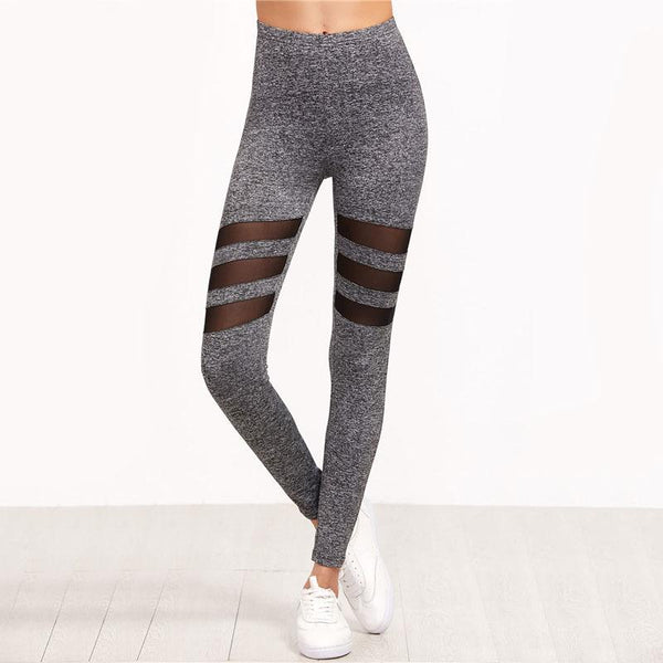 Grey Marled Contrast Mesh Leggings