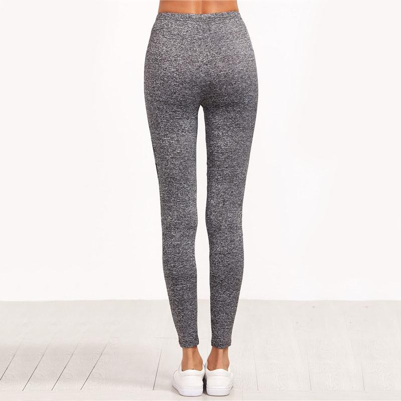 Grey Marled Contrast Mesh Leggings