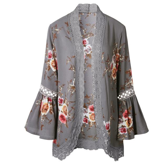 Floral Flare Sleeve Loose Cardigan