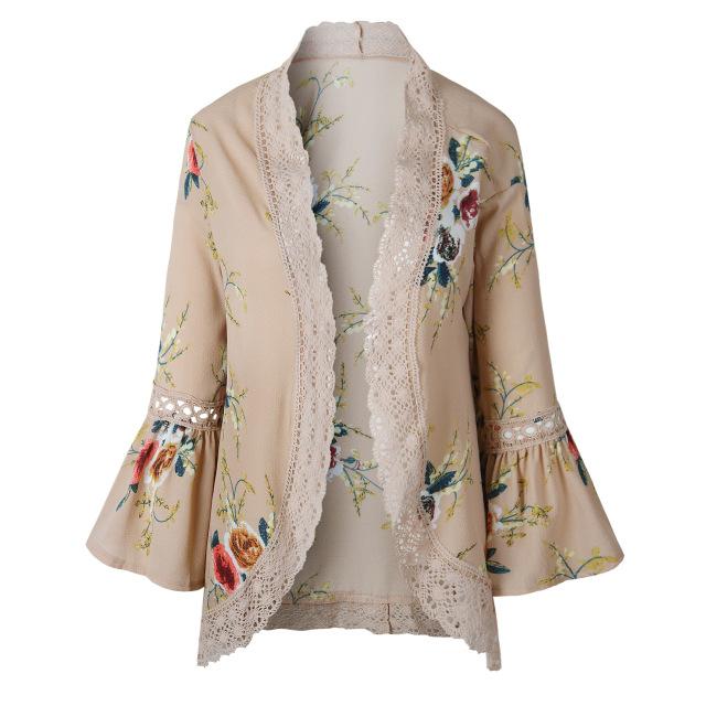 Floral Flare Sleeve Loose Cardigan
