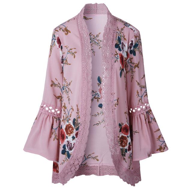 Floral Flare Sleeve Loose Cardigan