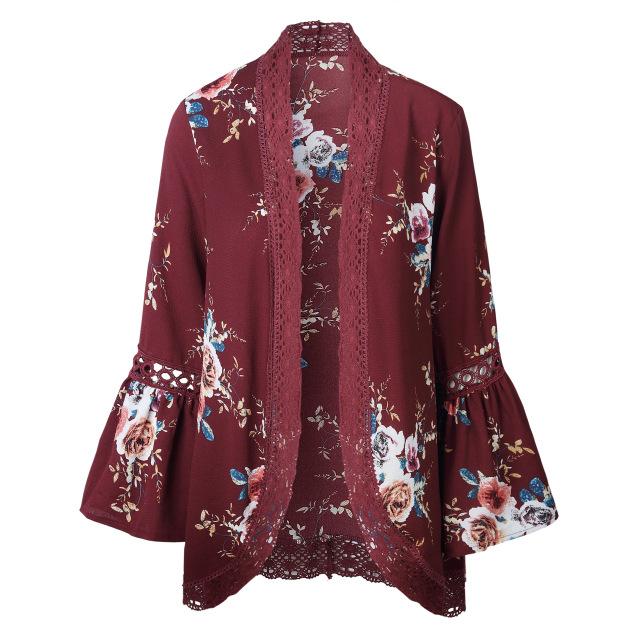 Floral Flare Sleeve Loose Cardigan