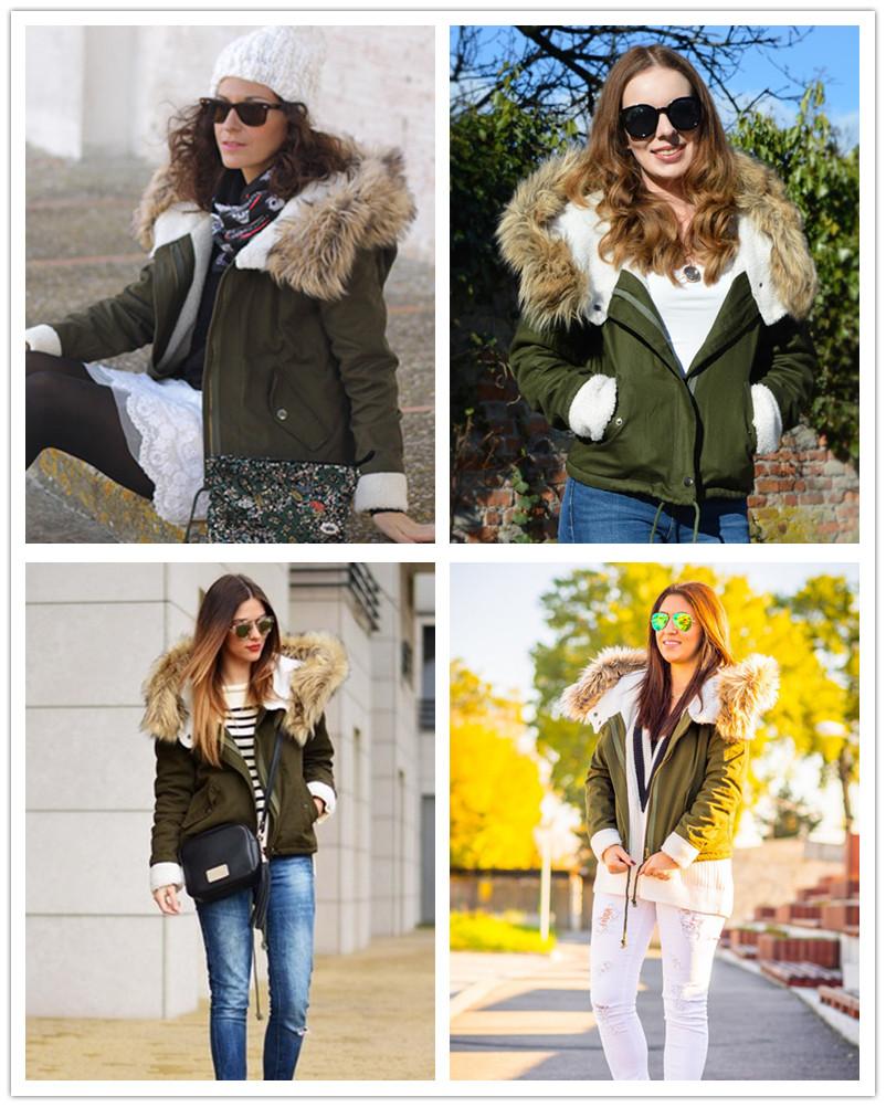 Faux Fur Green Casual Hooded Coat With Drawstring Waist
