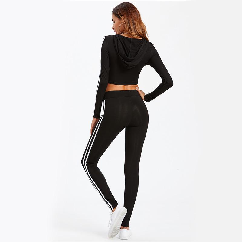 Black & White Cropped Hoodie and Pants Set