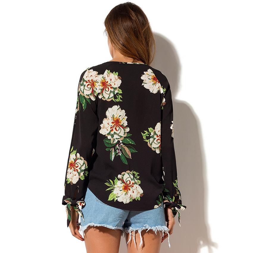 Floral Print Long Sleeve Criss Cross V Neck