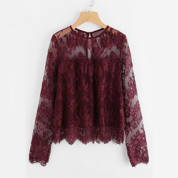 Floral Eyelash Lace Boho Blouse Top