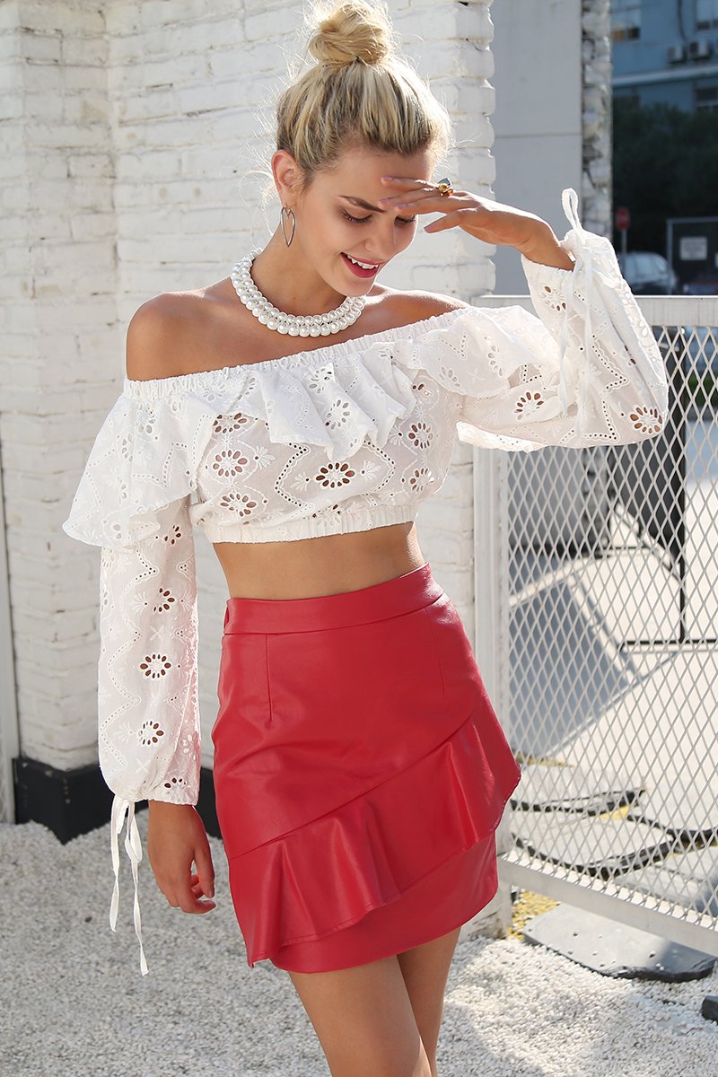 Ruffled Leather High Waist Skirt