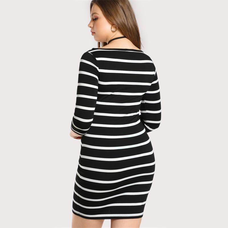 Plus Size Black & White Striped Shift Dress