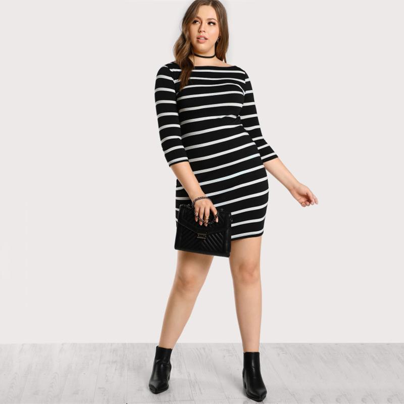 Plus Size Black & White Striped Shift Dress